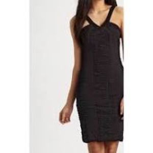 Leifsdottir Ruched Bodycon Dress Black Stretch V Neck Tank, Size S